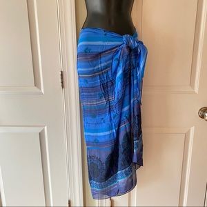 La Palapa blue patterned long sarong coverup